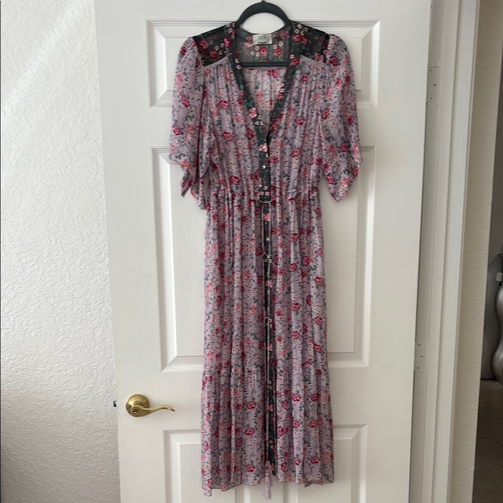 Johnny Was Pink and Purple Ruffled Maxi Dress